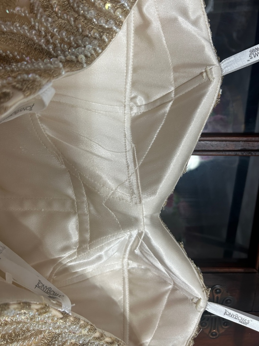 Tony Bowls Ivory Beaded Strapless Evening/Prom Gown - Picture 7 of 12